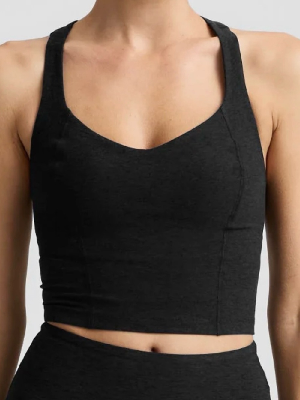 Beyond Yoga Black Spacedye Intensity Racerback Crop Top size XL, built in bra